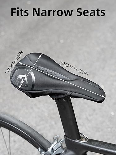 Miniatura 6 de ROCKBROS Funda de asiento de bicicleta para hombres y mujeres, cómodo cojín acolchado de gel para asiento de bicicleta, compatible con pelotón,