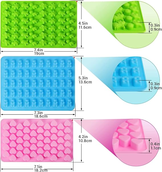 5Pcs Silicone Gummy Candy Molds, Mix Mini Jelly Trays Mold with 2 Dropper | Fruit Chocolate Bear Weed Heart Shape Candy Moulds Maker Set for Ice Soap Wax Baking DIY Tool