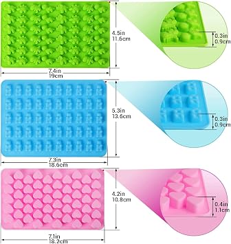 5Pcs Silicone Gummy Candy Molds, Mix Mini Jelly Trays Mold with 2 Dropper | Fruit Chocolate Bear Weed Heart Shape Candy Moulds Maker Set for Ice Soap Wax Baking DIY Tool