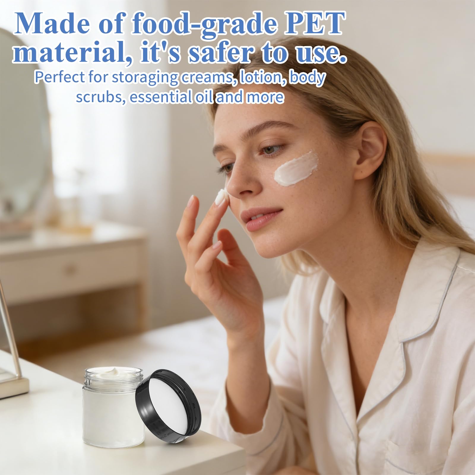 Paquete de 100 tarros de plástico redondos transparentes de 4 onzas con tapas negras, tarros pequeños de boca ancha a prueba de fugas para loción, crema, ungüentos, maquillaje, sombra de ojos