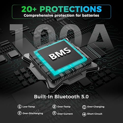 Miniatura 6 de Batería de litio LiFePO4 de 12 V 100 Ah con Bluetooth, grupo 24, energía máxima de 1280 Wh, BMS integrado de 100 A con protección a baja