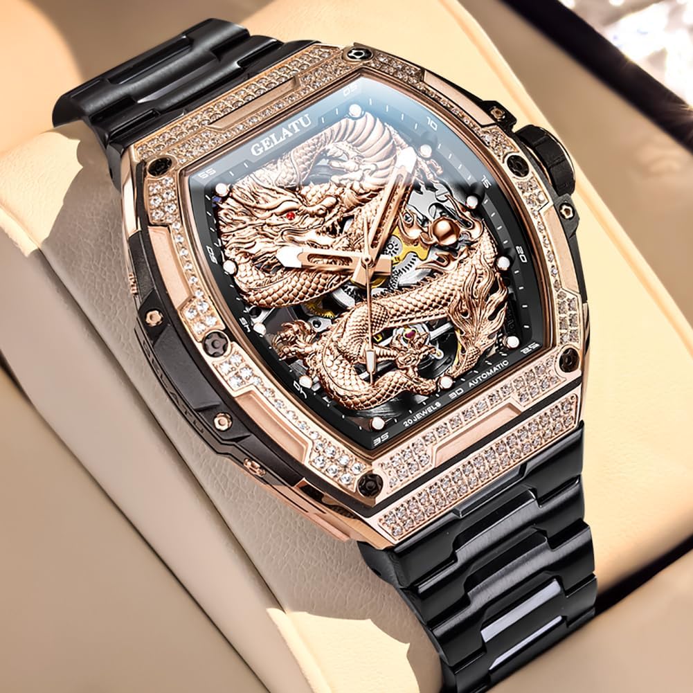 OUPINKE Mens Watches Automatic Skeleton Tourbillon Self Winding Luxury Sapphire Crystal Business Dress Wristwatch