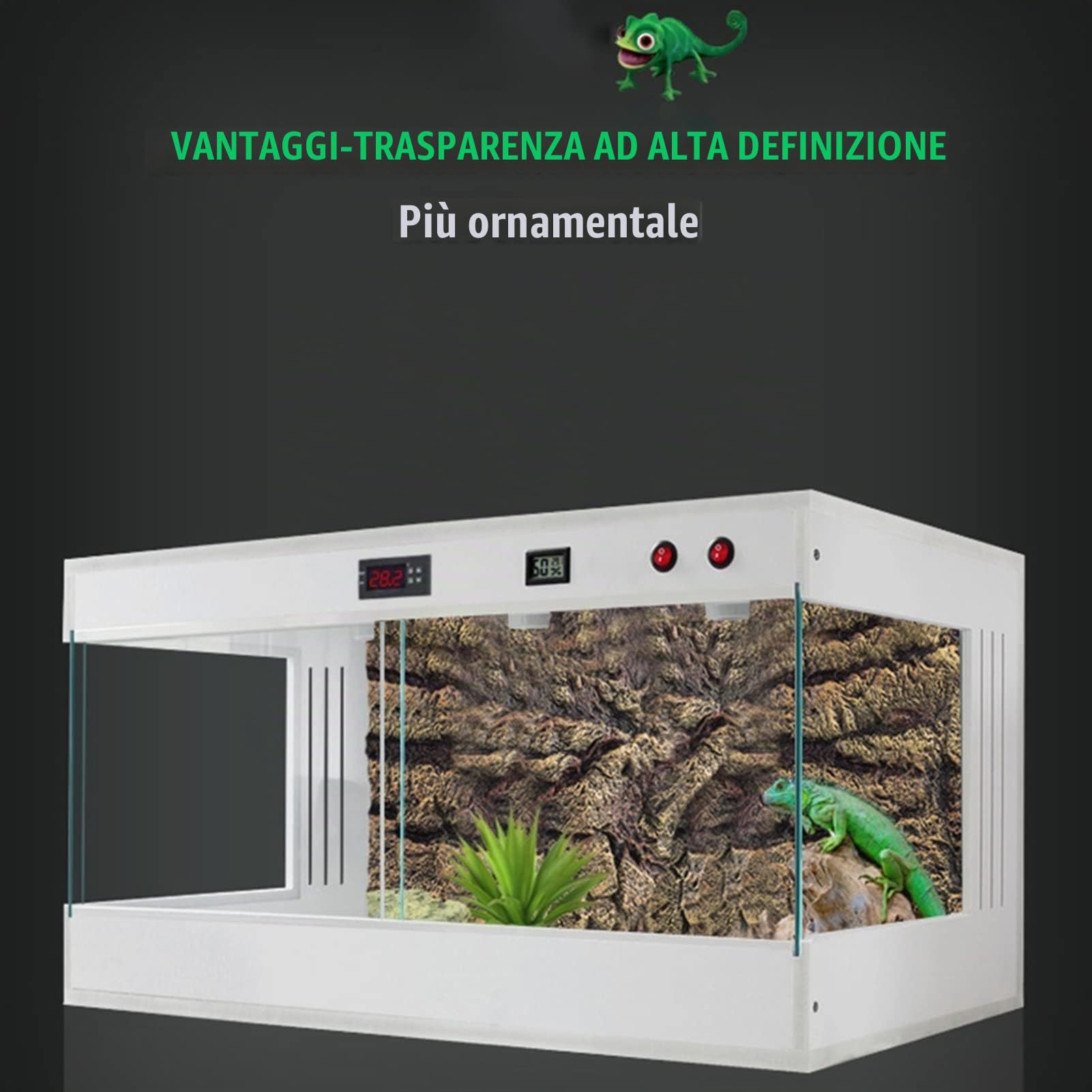 Terrario per Rettili Vetro Panoramico in PVC per Tenere al Caldo Il Serbatoio Alto E Ampio Serbatoio per Rettili per Lucertola Serpente Drago Barbuto Tartaruga Camaleonte