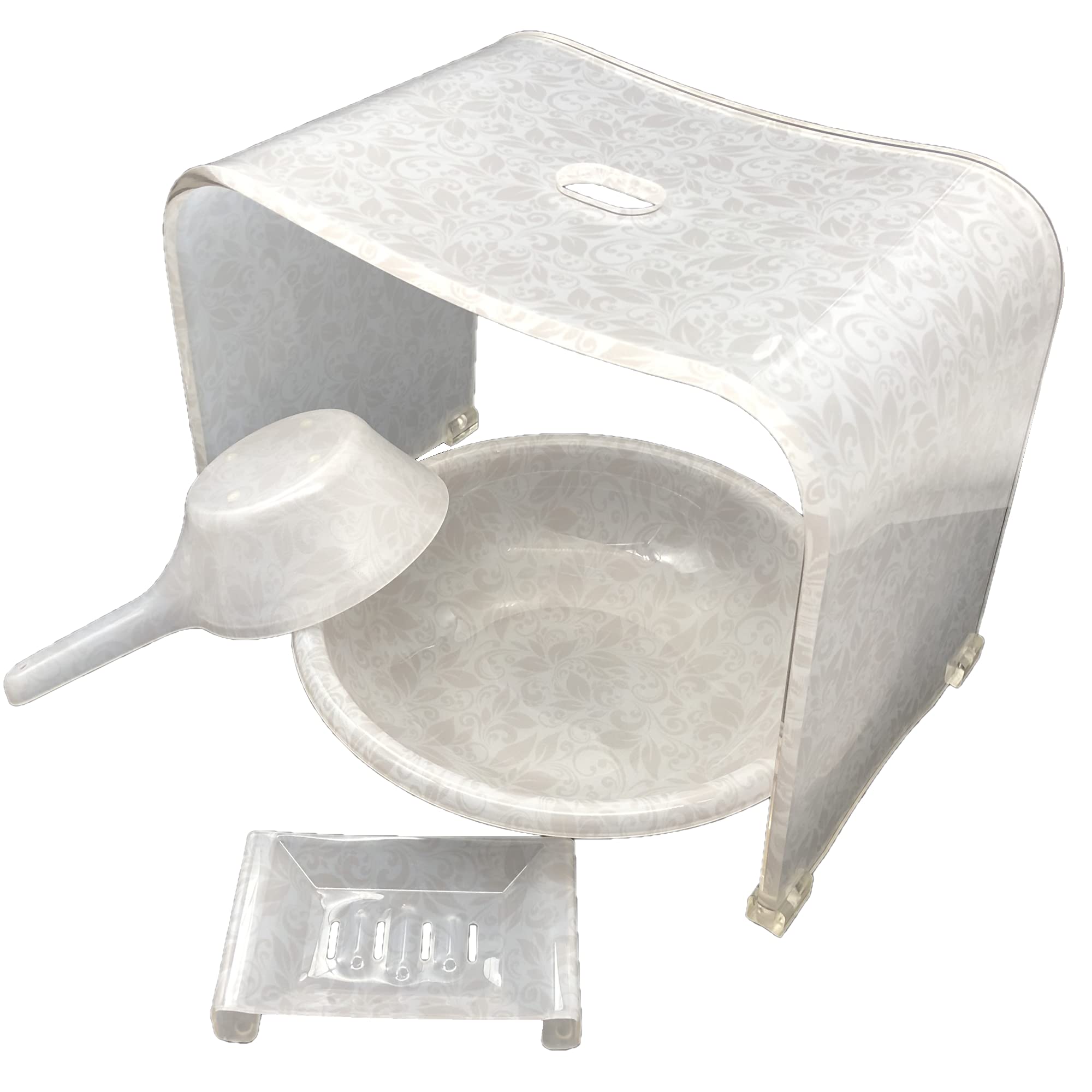 Amazon｜アクリルバスグッズ 4点セット バスチェアL 洗面器 手桶  