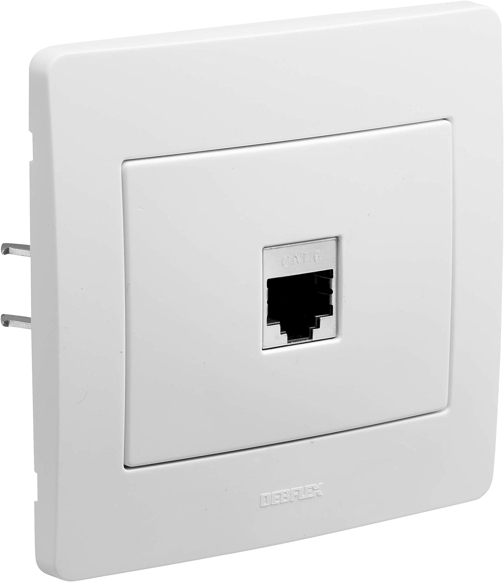 DEBFLEX , RJ-45 socket - Ethernet socket - Jack block - RJ12-45 cat 6 socket - Ethernet wall socket - Wall outlet - Diam 2 Series RJ45 socket - FTP White