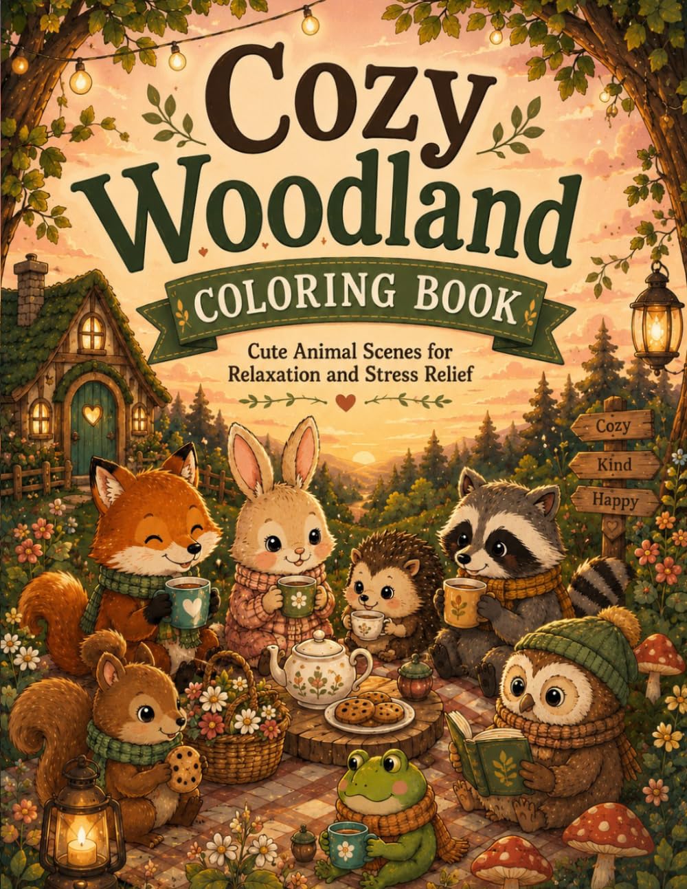 Cozy Woodland Coloring Book: Cute Animal Scenes for Relaxation and Stress Relief