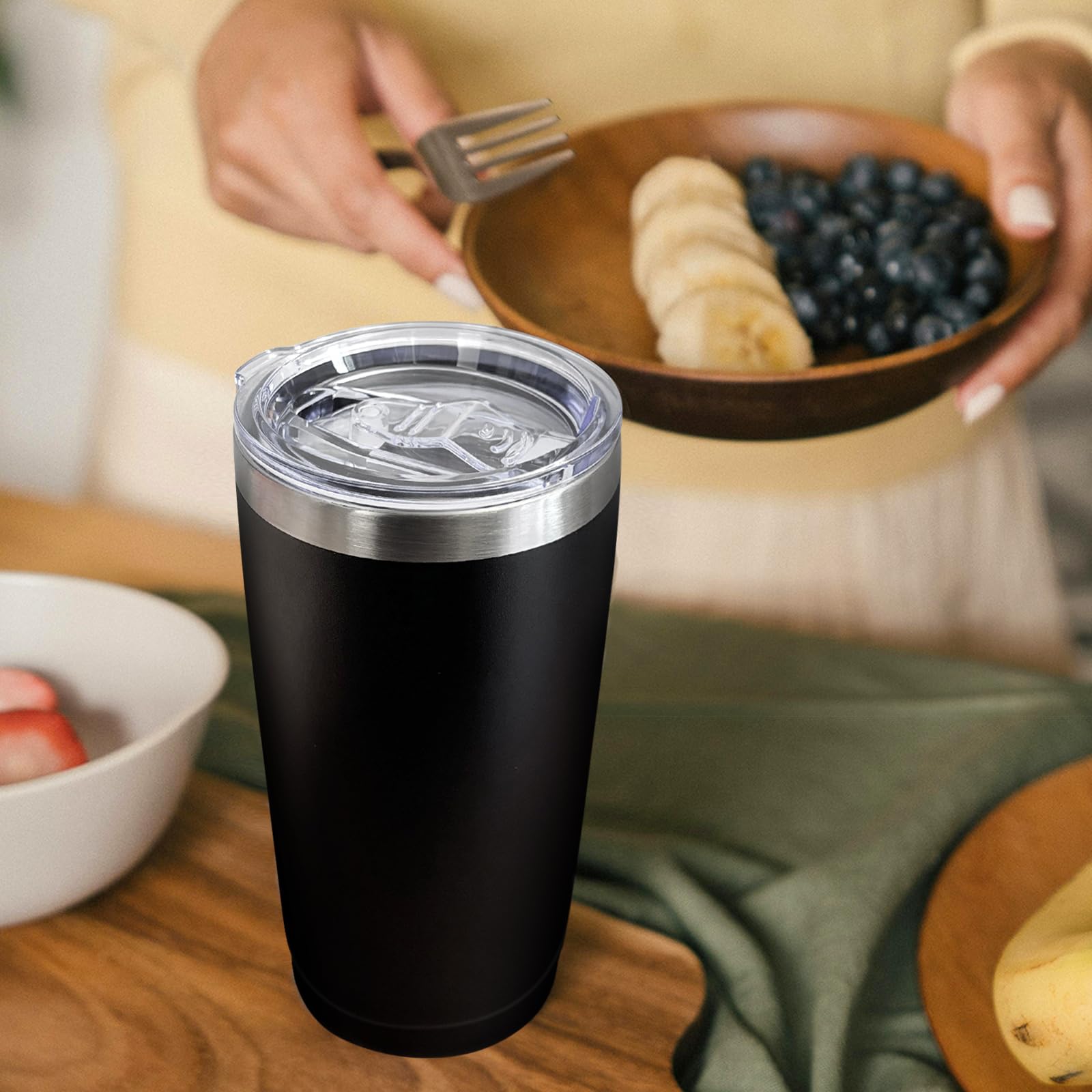 YOUKE OLA 20 Stück Edelstahlbecher, isoliert, Vakuum-Reisebecher, pulverbeschichtet, Kaffeebecher, Geschenk für Lasergravur, 590 ml, Schwarz