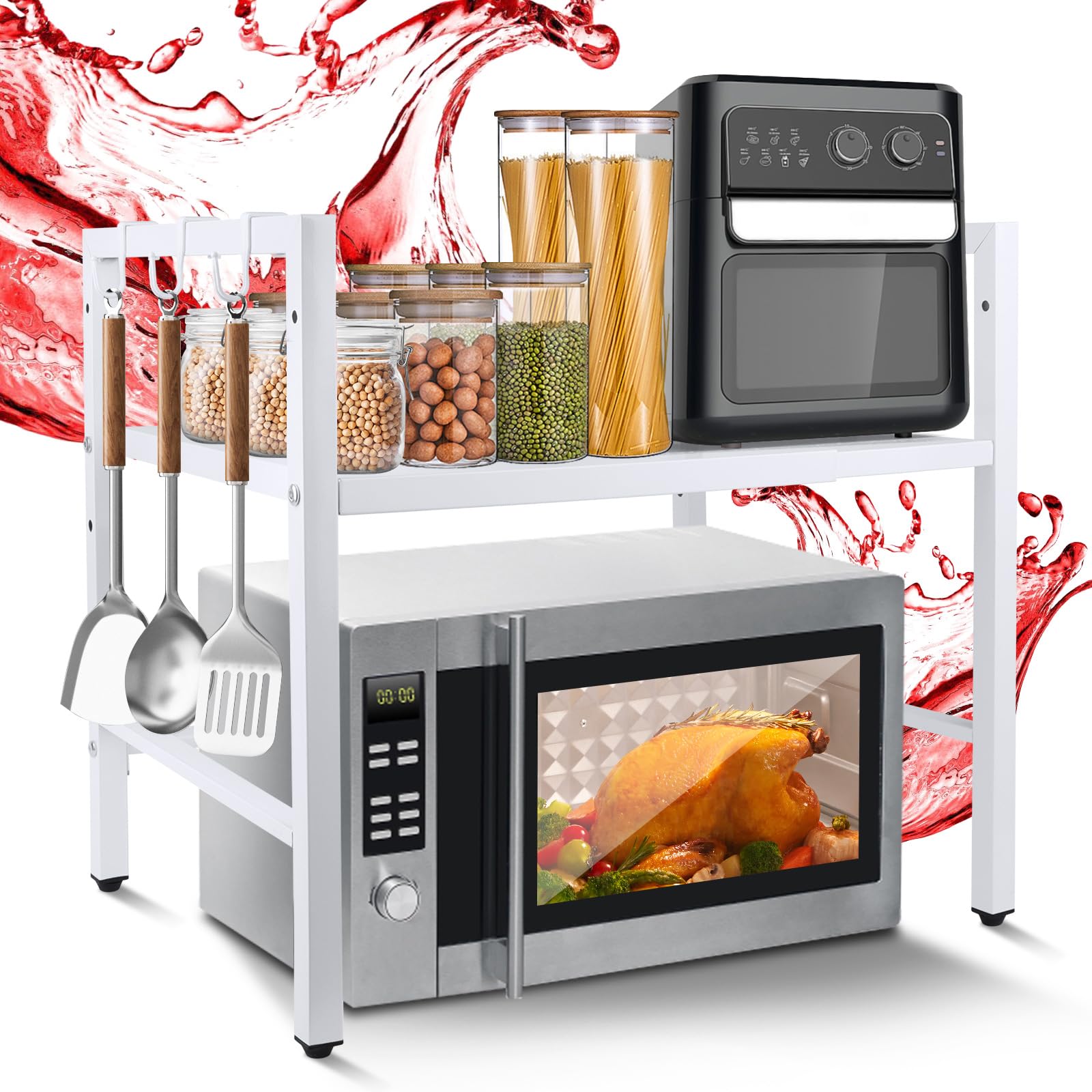 Soporte Ajustable para Microondas, MXTIMWAN Mueble Extensible Microondas Cocina, 2 Niveles Estante Microondas, Soporte Para Microondas Para Encimera de Cocina