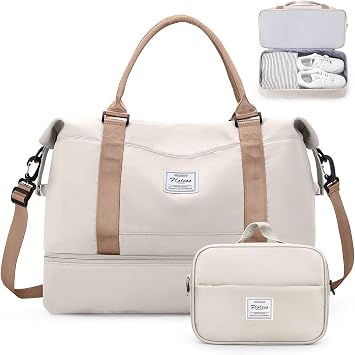 Weekender Bags for Women, Personal Item Travel Bag with Shoes Compartment | Overnight Travel Duffel Bag with Toiletry Bag, Airplane Friendly Carry-On Bag