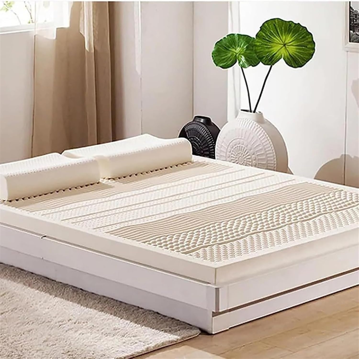 Full Size Natural Latex Mattress Topper, Organic Latex Mattress Topper Soft Body Massage Mattress- Medium Firmness, Latex Mattress with Organic Cover (7.5cm,150x190cm/59x75in)