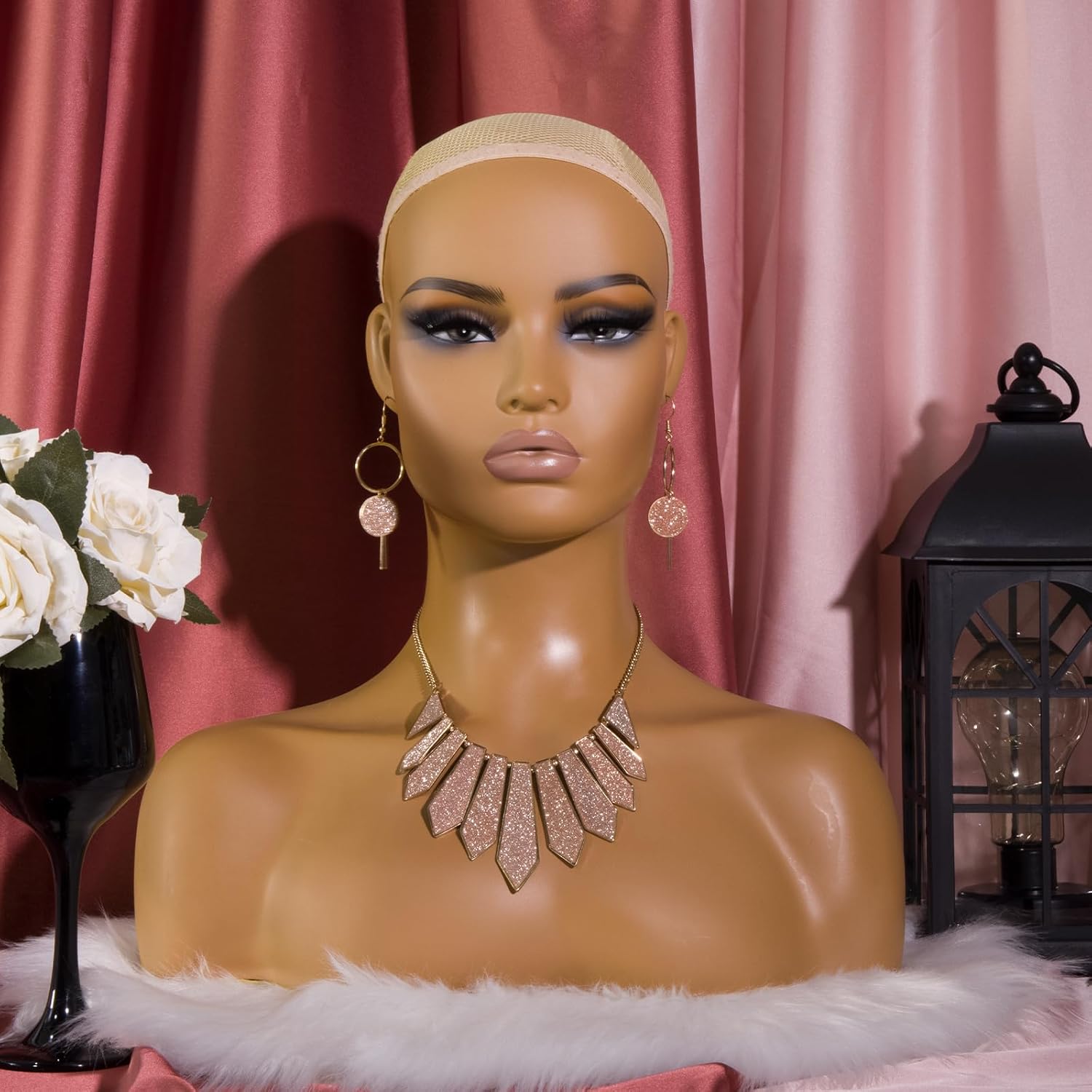 Mannequin Head with Shoulders Realistic Manikin Head With Freckles for Display and Styling for Wigs, Jewelry, and Clothing DC410