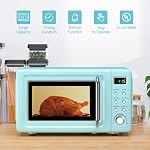 Moccha Retro Microwave, 0.7Cu.ft Compact Microwave, 700-Watt Countertop Microwave Ovens w/5 Micro Power, Delayed Start Function, LED Display, Child Lock, Small Microwave (Green)