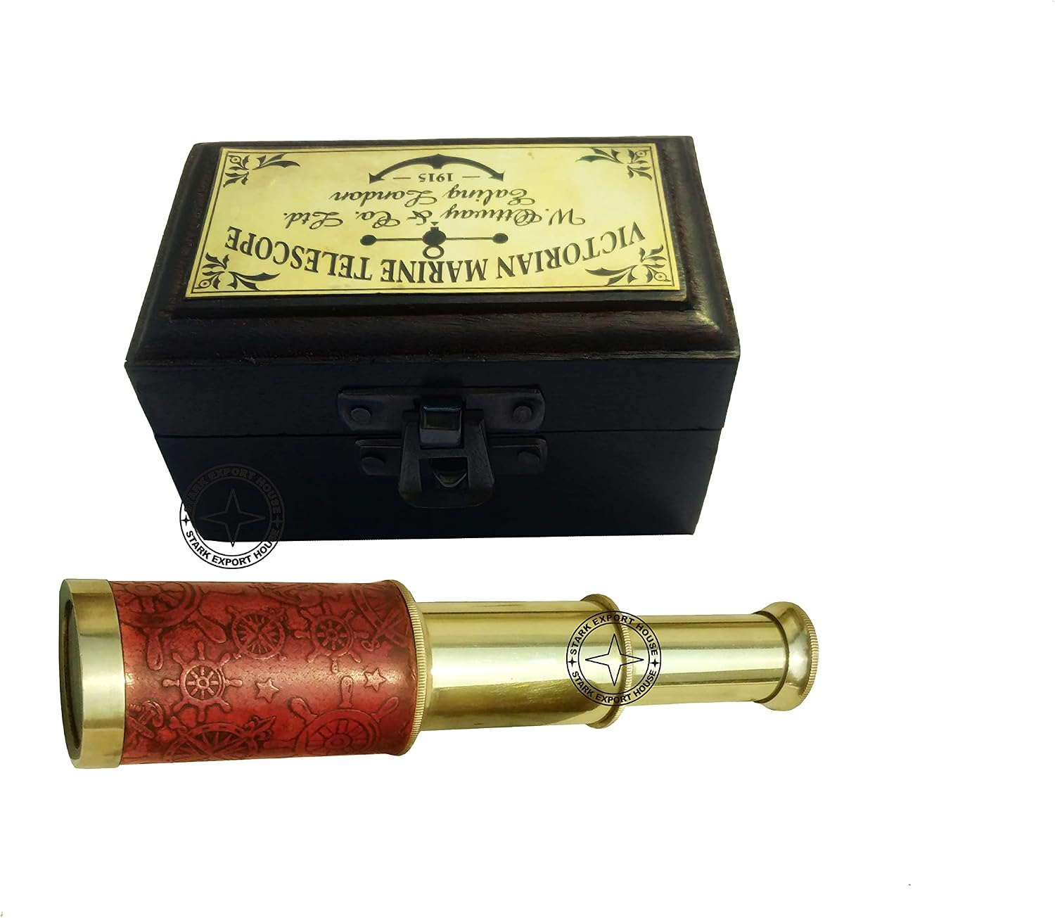 Brass Designer Telescope Marine Handheld Spyglass Telescope Binoculars 6 Inch With Wood Box Vintage Style Best for Gift (GHRO)