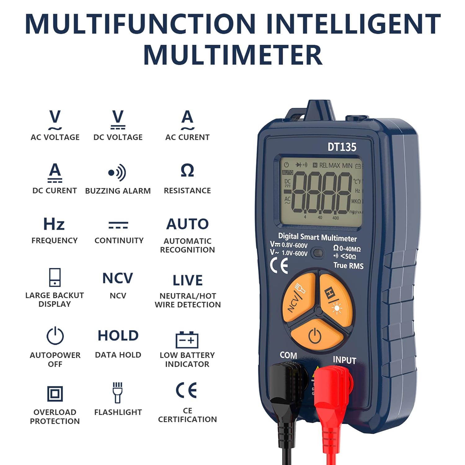IZIO Mini Digital Multimeter - 2000 Counts, Auto-Ranging for AC/DC Voltage, Resistance, Diode & Continuity Test, Backlit LCD with Data Hold, Compact Blue Tester