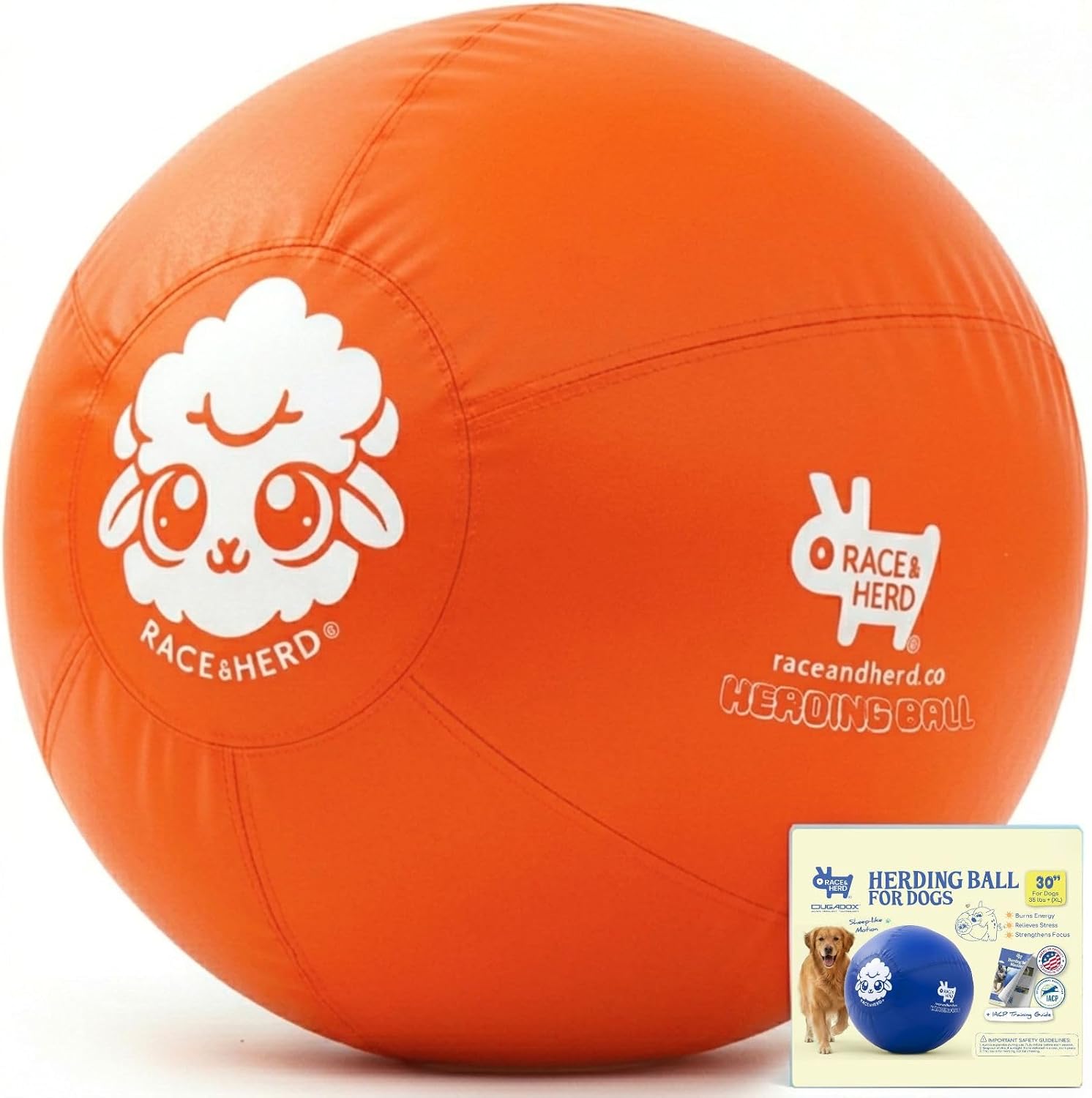 Race&Herd 30" Original XXL Herding Ball for Dogs - Herding Toys, Giant Dog Ball for Australian Shepherds, Border Collies - Durable Dog Outdoor Training Toy for Large Breeds & Horses (Tangerine)