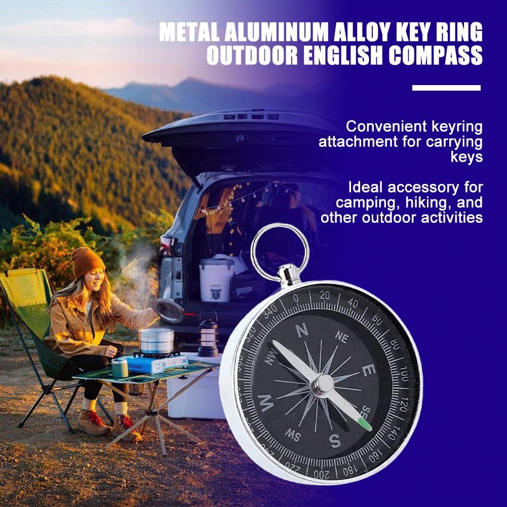 2 Boussoles De Randonnée En Aluminium Avec Porte-clés - Argent, Verre Trempé, Indicateur Fluorescent, Pour Camping Et Exploration