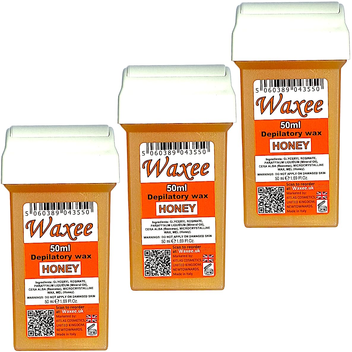 compatible for Veet EasyWax 50ml roll on wax replacement roller cartridge HONEY (3 x 50ml roll on wax cartridge)