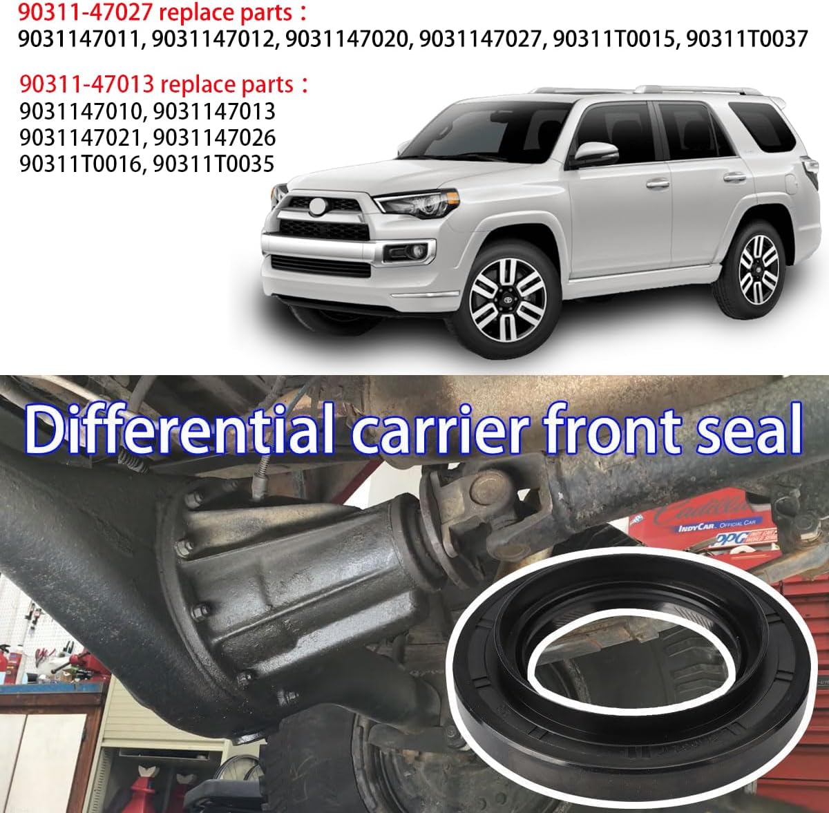 90311-47027 Differential Carrier Front Seal, 90311-47013 Front Drive Axle Shaft Oil Seal Set, Drive Axle Shaft Seal for Toyota 4Runner Sequoia Tundra Tacoma, for Lexus GX460 LX570