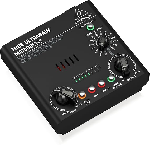 Behringer TUBE ULTRAGAIN MIC500USB Audiophile Vacuum Tube Preamplifier with Preamp Modeling Technology and USB/Audio Interface