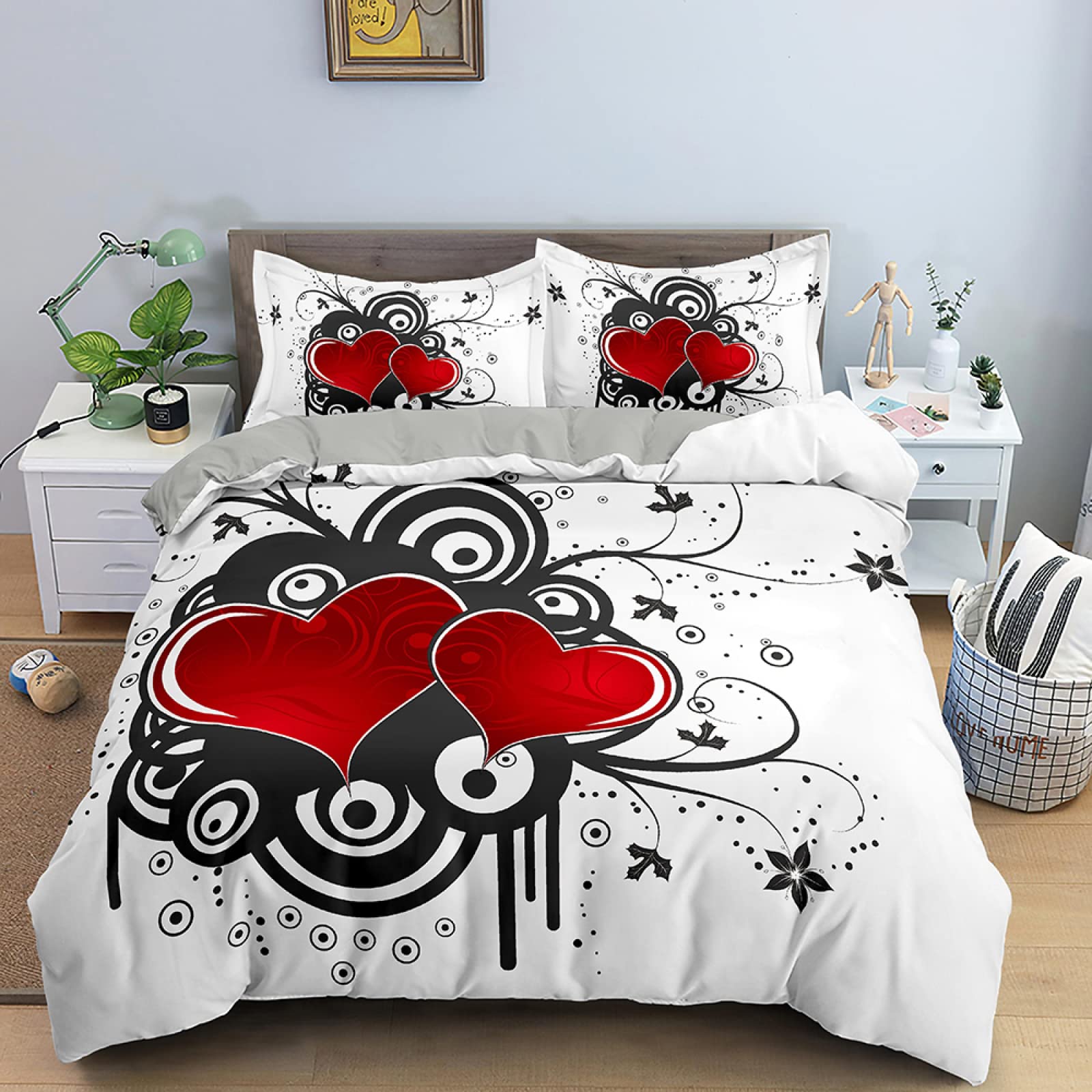 Funda Nórdica Microfibra 220x220 Cm + 2 Fundas De Almohada 50x80 Cm - Estampado Corazones Colorido, Suave Y Transpirable