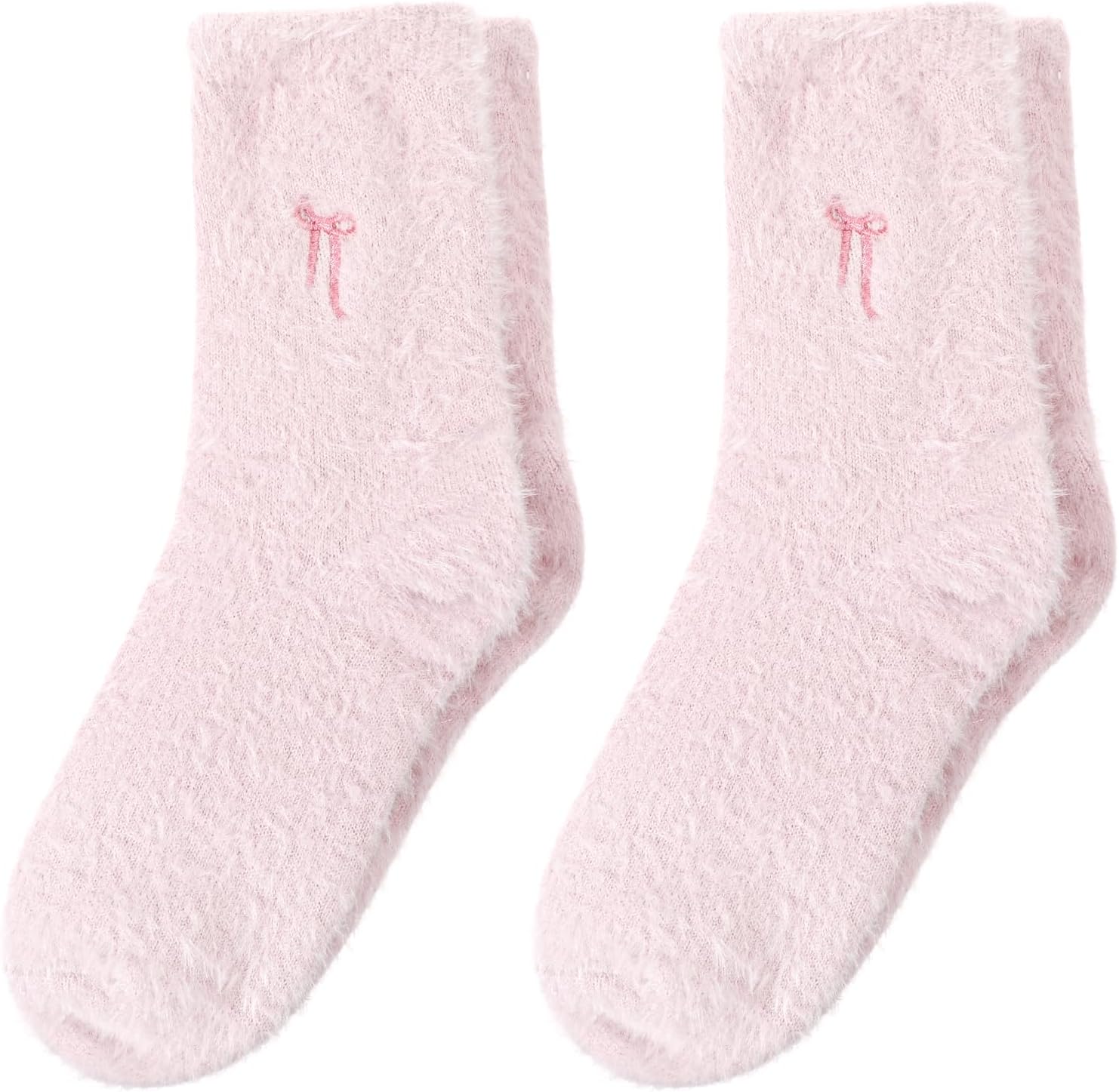 Prasacco 2 Pairs Fuzzy Socks for Women Thick Fluffy Socks with Bows Soft Slipper Sock Spa Home Sleeping Coquette Stuff