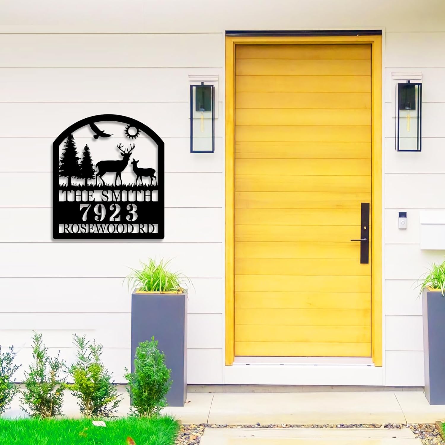 Custom Dog or Deer Address Sign, Personalized Metal House Number Sign, Outdoor Address Signs for Houses, Yard, Porch, Fence, or Gate (deer)