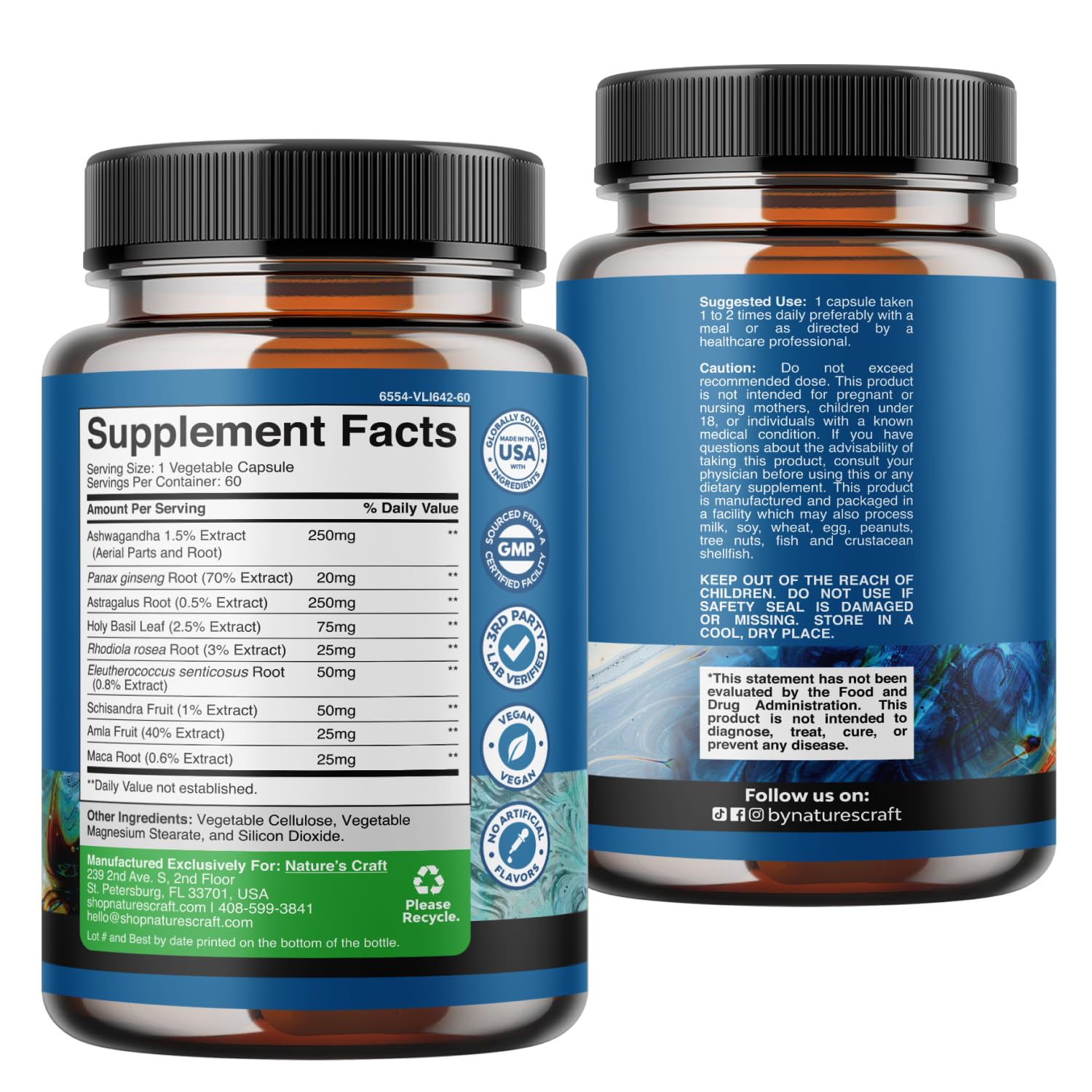 Adaptogens Supplements Blend Capsules w Ashwagandha & Rhodiola - 60 ct — Amazon image 7