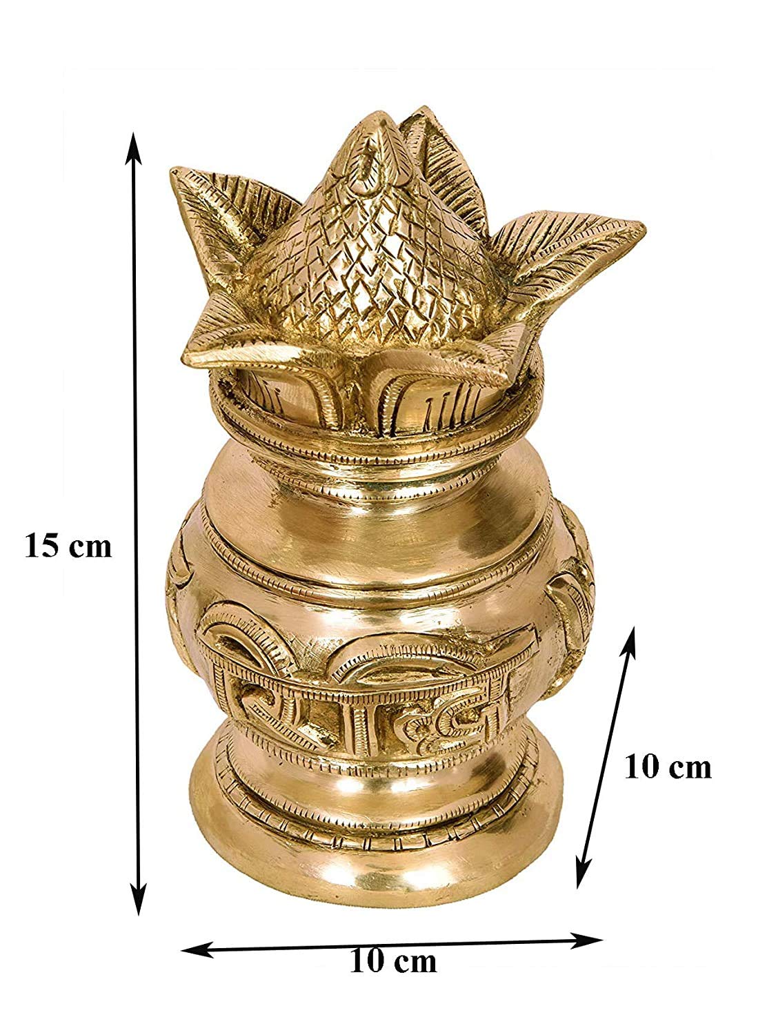 ARTVARKO Brass Kalash With Coconut I Riddhi Siddhi Kalash Swastik Kalash for Puja Temple Home Decorative Items 6 Inches 4