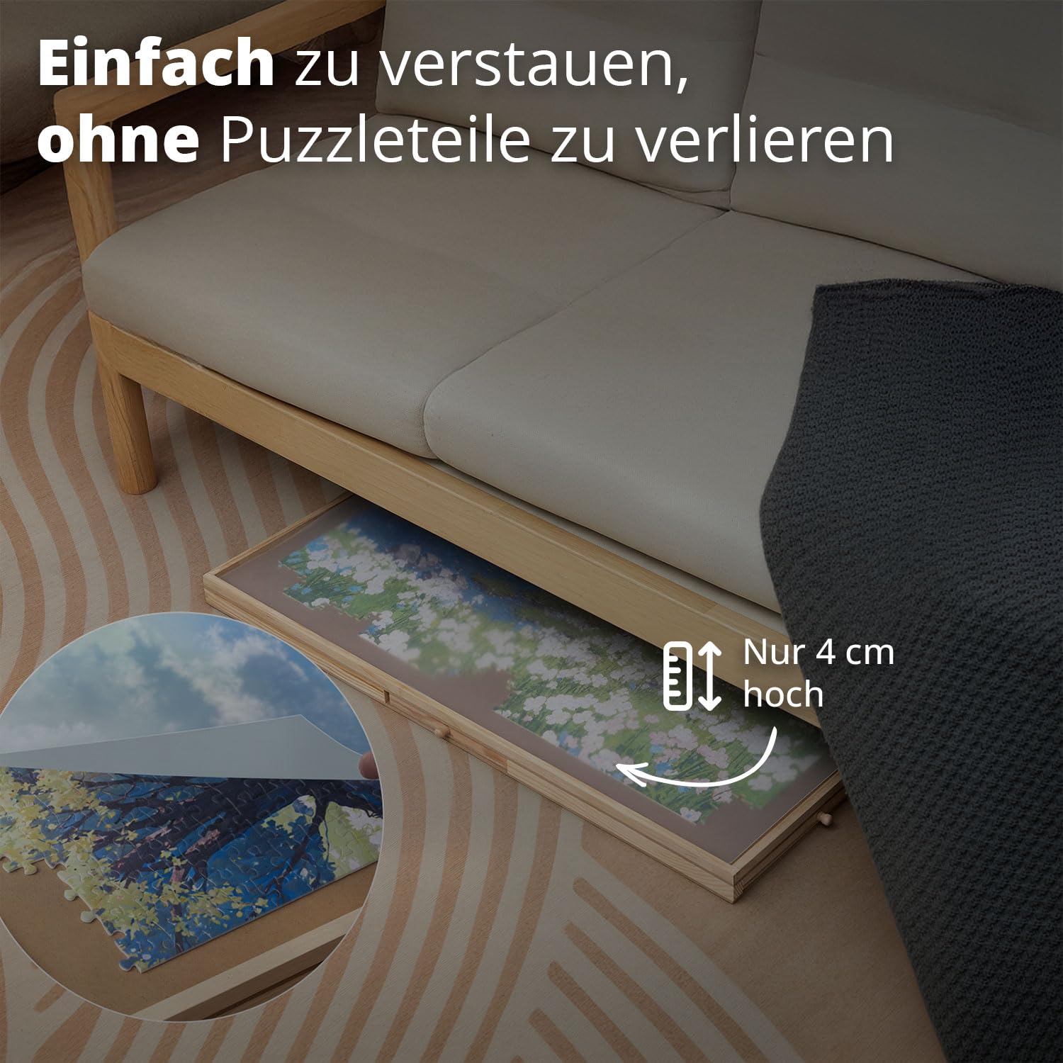 Drehbares Puzzle Board mit Schubladen & Abdeckplatte – Puzzletisch für 1500 Teile, 360° rotierbar, Rutschfester Filz, Sortierfächer, stabiles Holzbrett zum Puzzeln