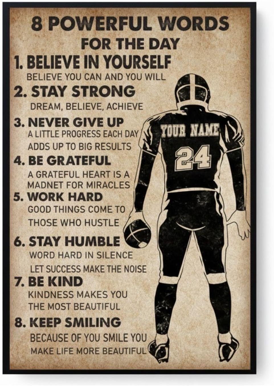 Amazon.com: Personalized Football Life Lessons Canvas, 8 Powerful Words ...