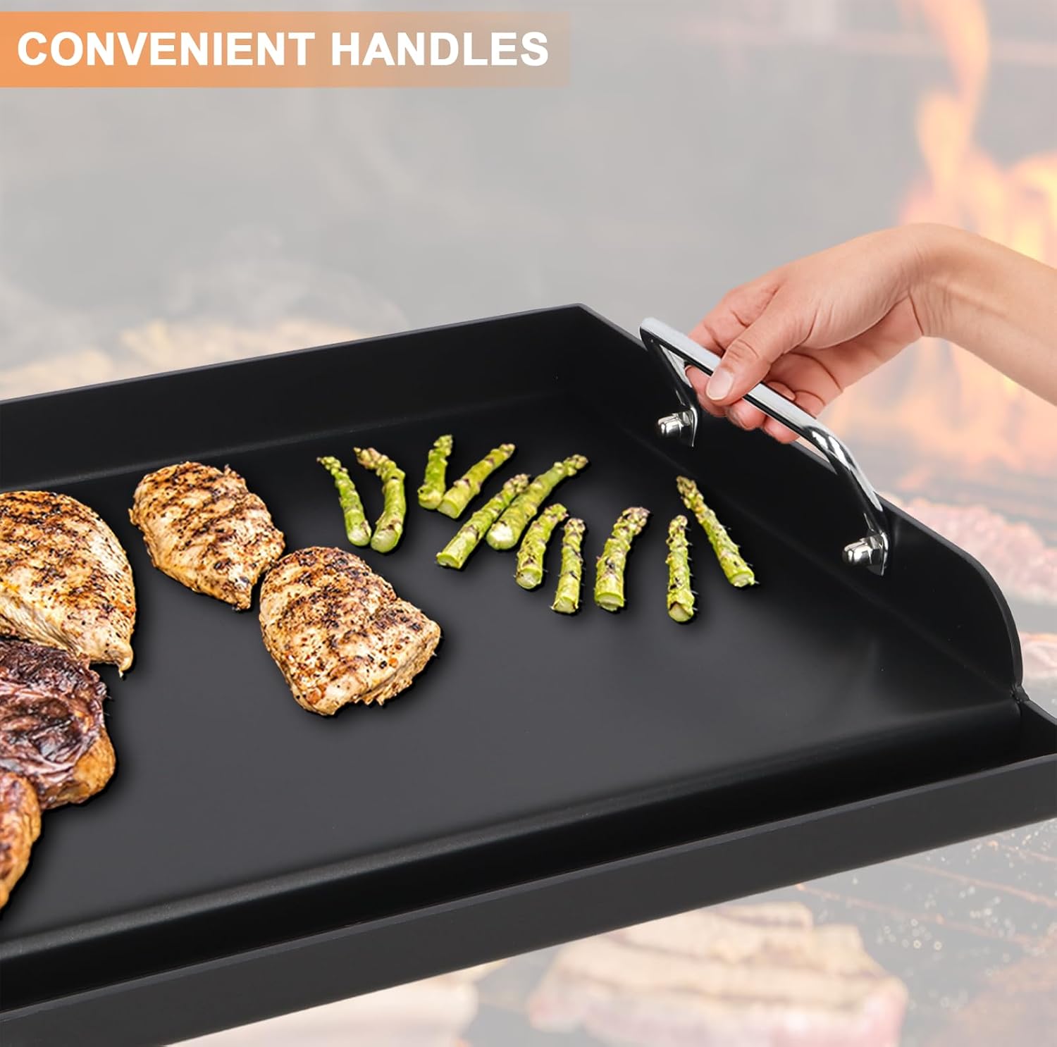 Universal Flat Top Griddle, BBQ Griddle Inserts for Gas/Electric/Charcoal Grill/Stove, 17" x 13" Skillet for Weber Charbroil Camp Chef Nexgrill Cooking Skillet Pan for Outdoor, Carbon Steel,1PC