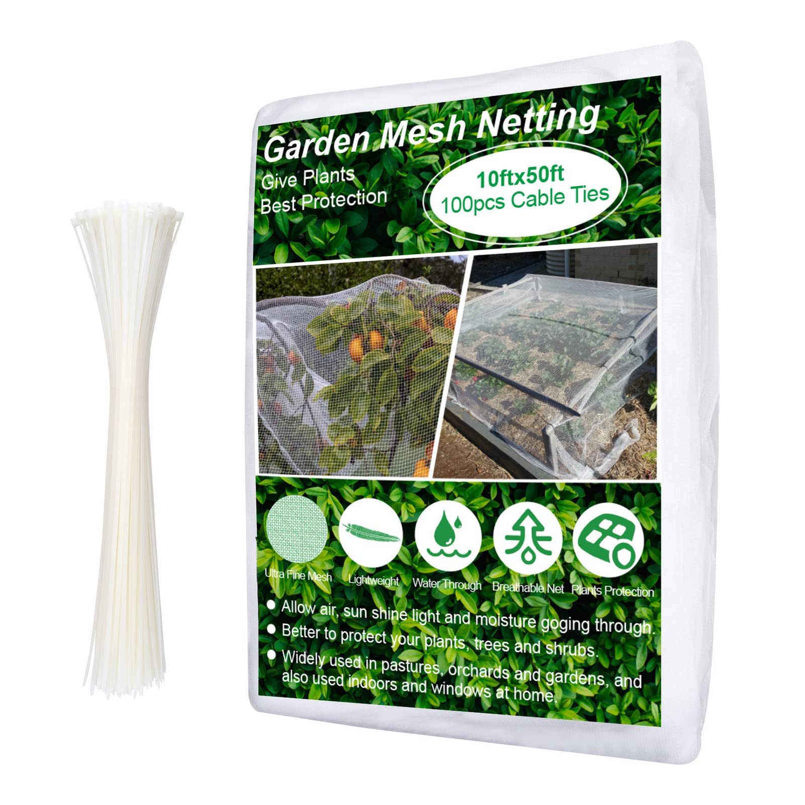 Garden Mesh Barrier 10 x 50ft, Ultra Fine Insect Bug Netting for Garden Protection, Plant Netting for Vegetable Blueberry Bushes Live Plant Row Cover Screen Protection