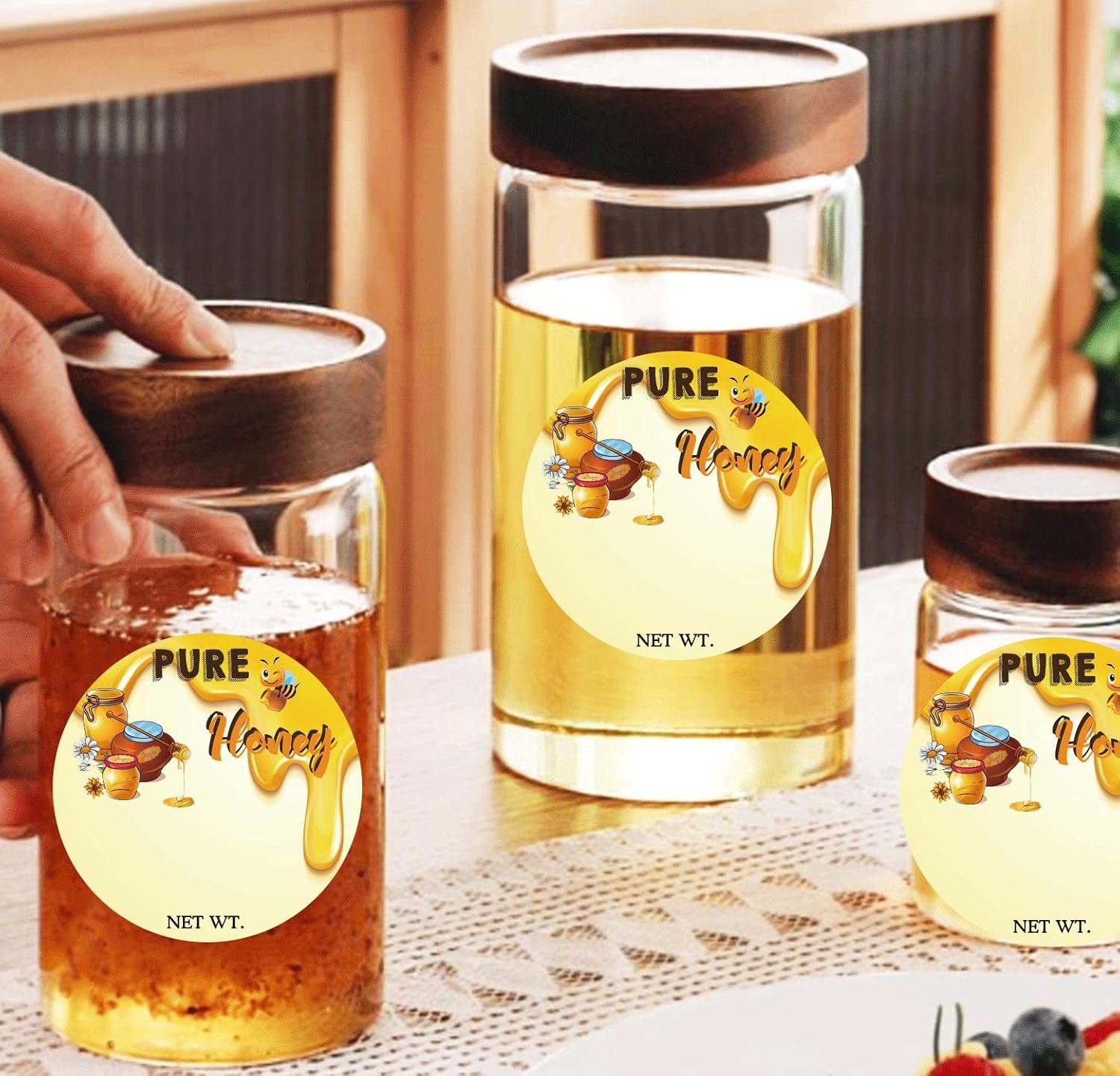1.5 inch Honey Bottle Label Homemade Honey Net Weight Labels for Small Business Canning Jars and Lids 500pcs Per Roll