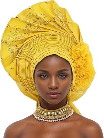 SYANKANGXIAO African Headtie Turban Cap for Women Nigeria ASO Oke Auto Gele Headwrap Wedding Party Headscarf