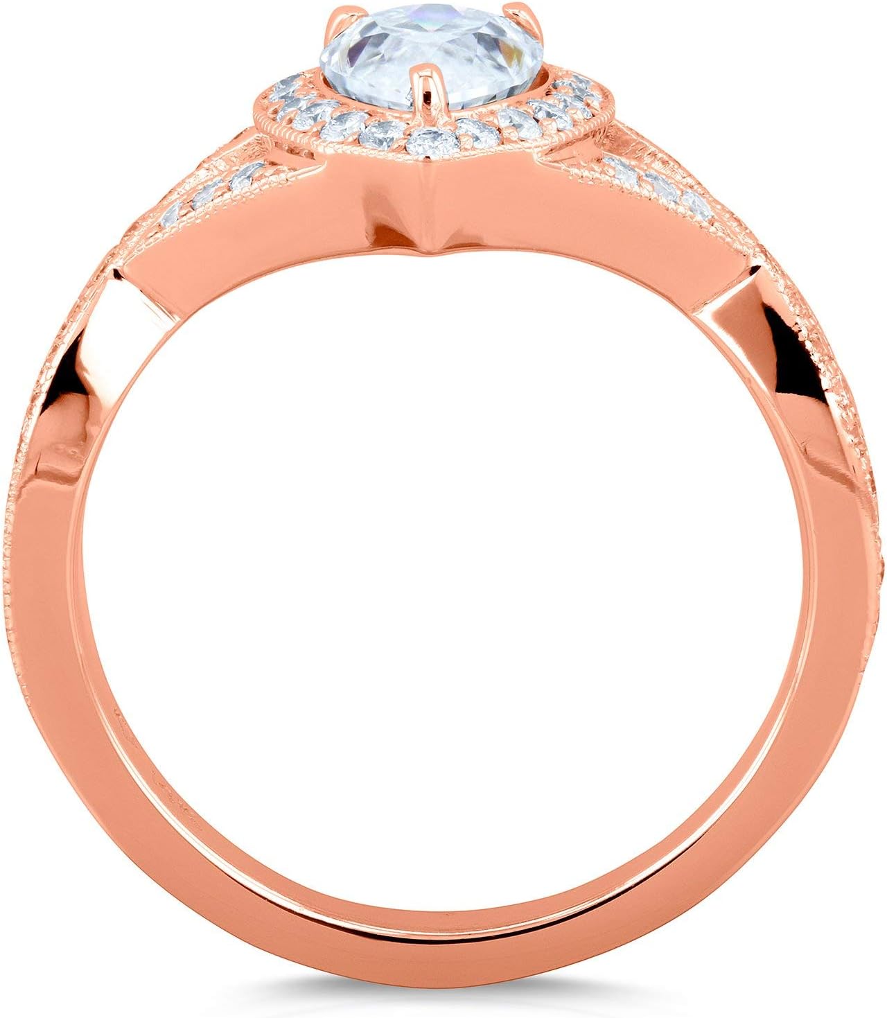 Kobelli Pear Moissanite Halo Crossover Engagement Ring 1 1/3 CTW 14k Rose Gold (DEF/VS, GH/I)