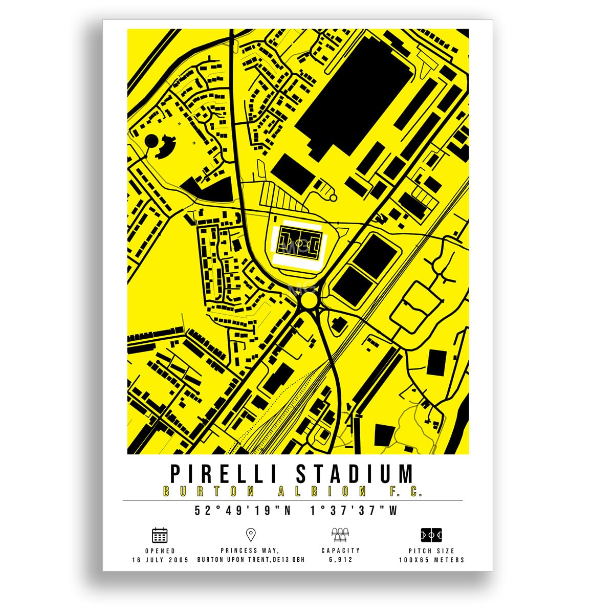 Mounted Gifts Trading A3 Poster Only Pirelli Stadium Map Minimalist A4/A3 Poster Photo Print Framed Gift Burton Albion Football Illustration (A3 Poster Only)