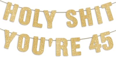 45th Birthday Decorations for Men & Women, Happy 45 Years Old Party Sign, 45 Birthday Gifts for Her & Him, Pre-Strung 45th Party Banner - Gold Glitter