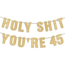 45th Birthday Decorations for Men & Women, Happy 45 Years Old Party Sign, 45 Birthday Gifts for Her & Him, Pre-Strung 45th Party Banner - Gold Glitter
