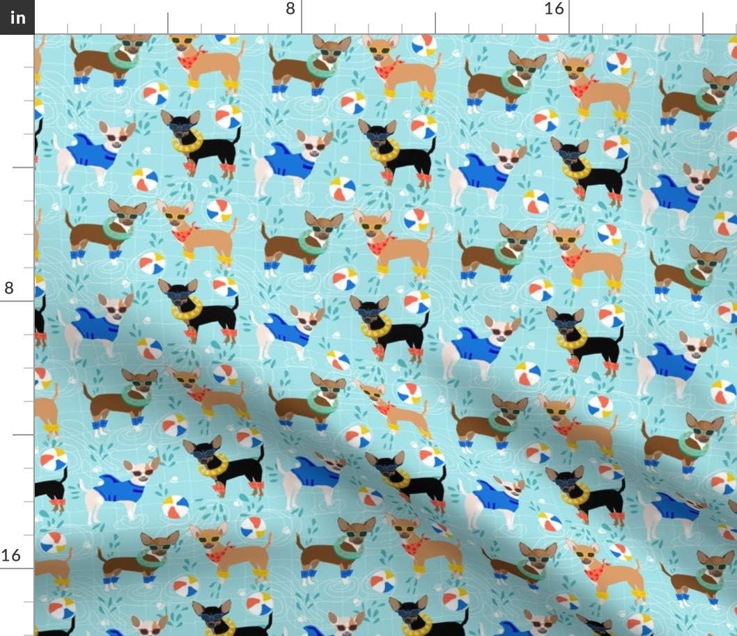 Spoonflower Fabric - Chihuahua Pool Party Summer Dogs Blue Chihuahuas Dog Pet Portrait Printed on Petal Signature Cotton Fabric by The Yard - Sewing Quilting Apparel Crafts Decor
