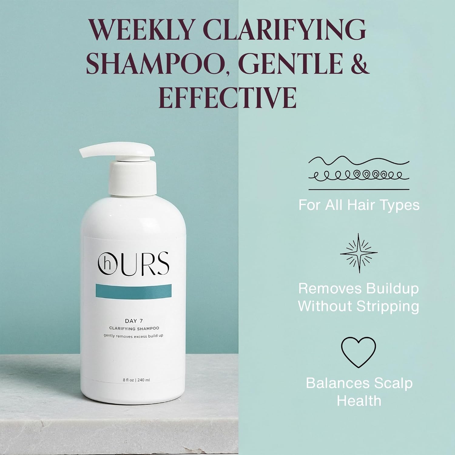 hOURS Day 7 Clarifying Shampoo Gentle Weekly Reset for All Hair Types - Deep-Clean, Sulfate-Free for Oily Scalp & Buildup - Peppermint, Vitamin E & Babassu-Oil Cleanser - Color Safe Formula - 8 oz - Image 3