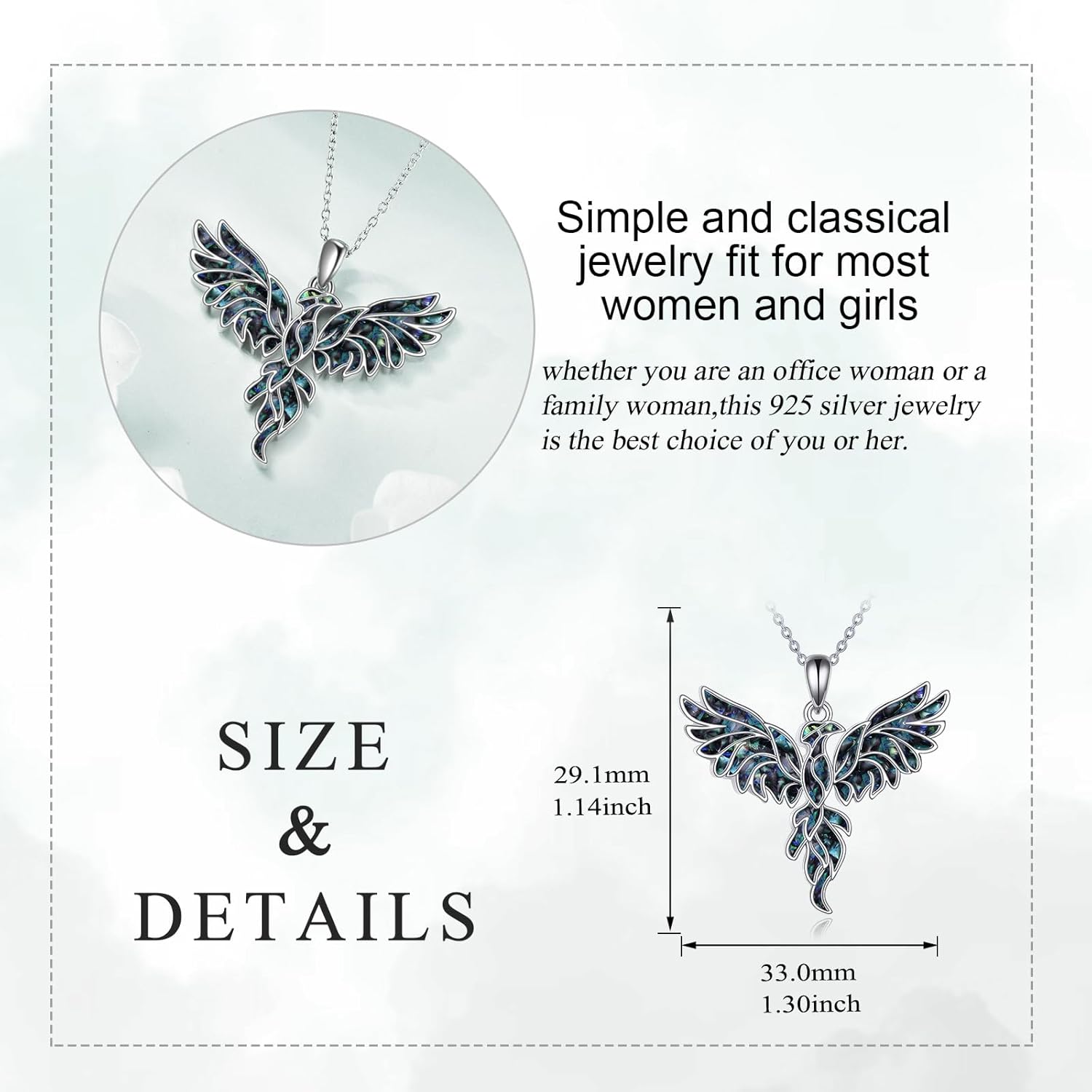 YAFEINI Abalone Phoenix Necklace for Women 925 Sterling Silver Abalone Phoenix Pendant Necklace Jewelry Gifts for Women Mom - Image 5