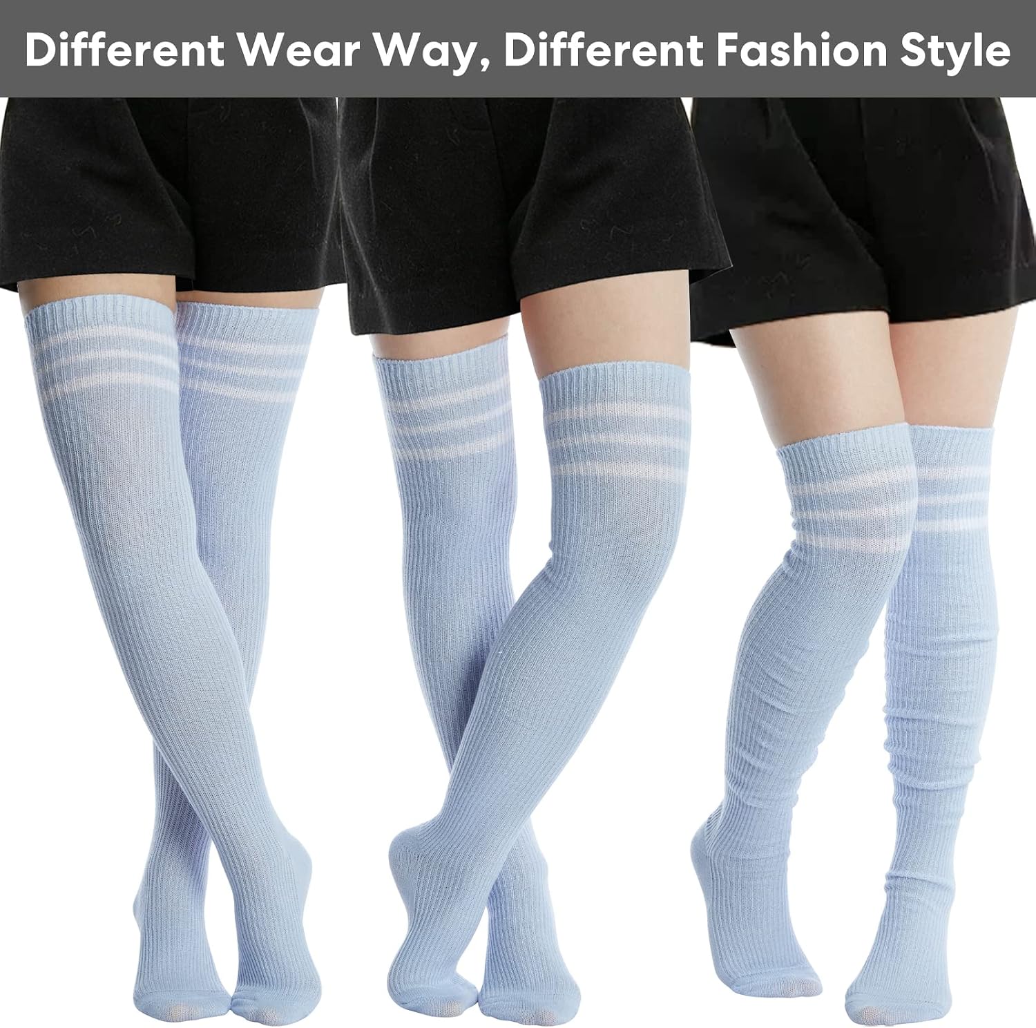 Moon Wood Women Thigh High Socks Long Over the Knee High Socks Striped above the knee Leg Warmers