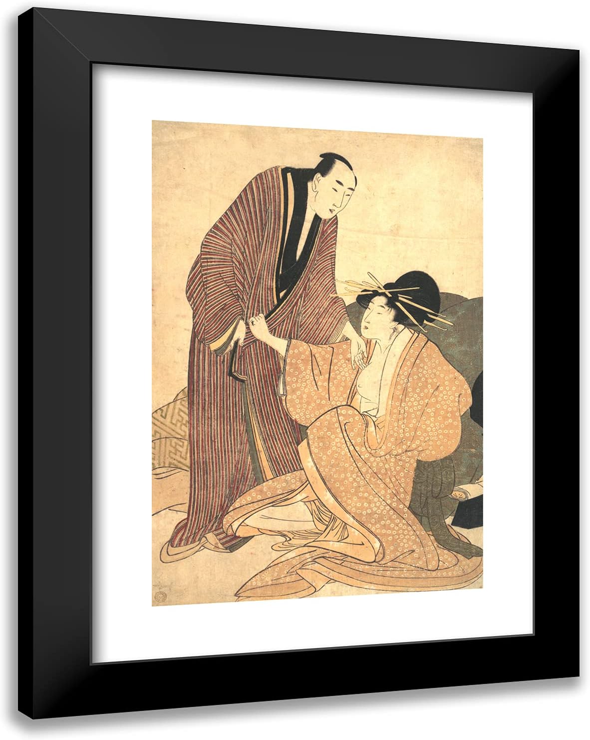 ArtDirect Utamaro, Kitagawa 19x24 Gold Ornate Framed Art Print with Double Matting Titled: Courtesan and Her Lover