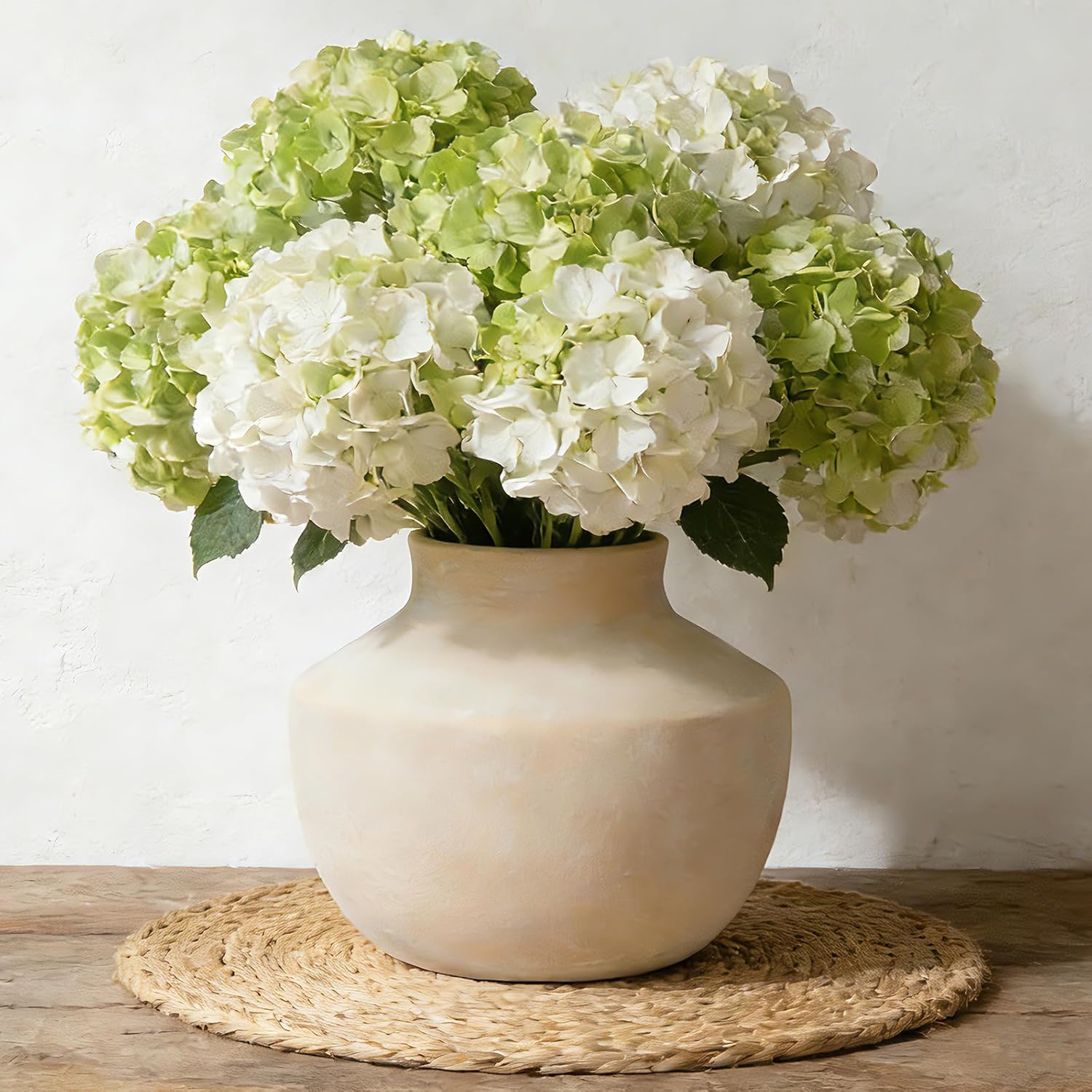 Ceramic Flower Vase, 5.5 Inch Off-White Farmhouse Vase, Handcrafted Weathered Pottery Vase, Small Flower Vase for Home Decor, Living Room, Table, Shelf