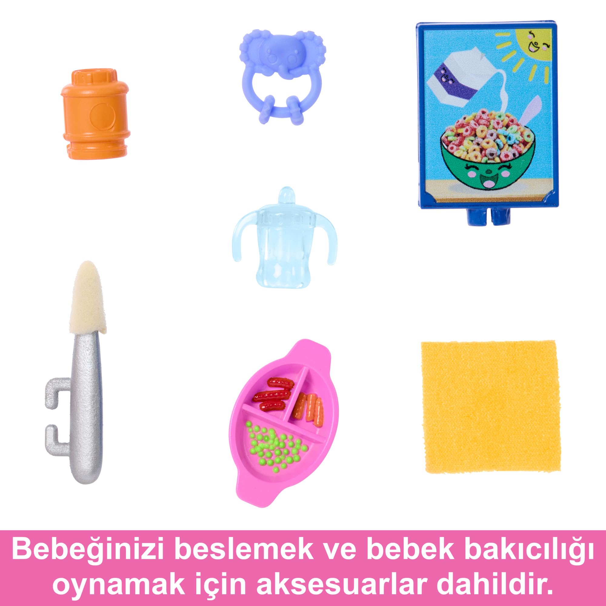 Barbie Aksesuarlarla birlikte gelen Barbie Skipper Bebek ve Oyun Seti, yemek zamanı temalı bebek bakıcılığı seti, renk değiştiren oyuncak, HTK35