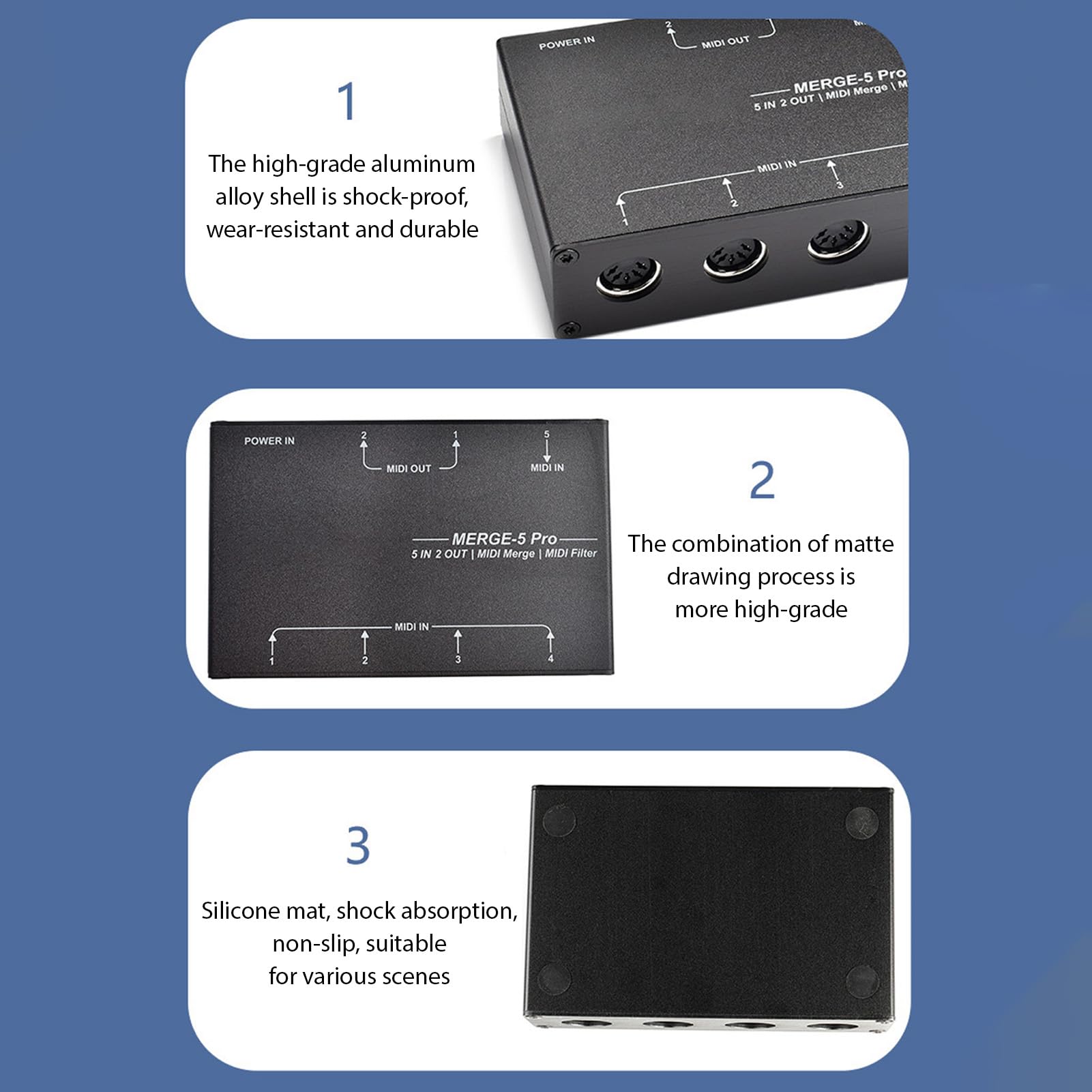 Convertitore Splitter MIDI Avanzato Box Host MIDI USB per Sintetizzatore Tastiera Pianoforte Elettronico, 5 Ingressi e 2 Uscite, Lega di Alluminio, Nero