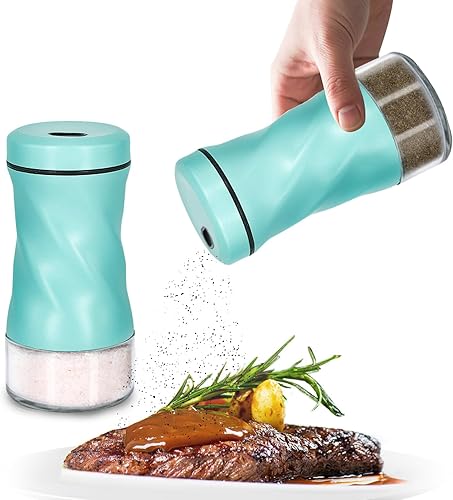 Vista 9 de Saleros y pimenteros azules, accesorios para mesa y mostrador, NEODACO salero de vidrio con tapas de acero inoxidable para el hogar, restaurantes