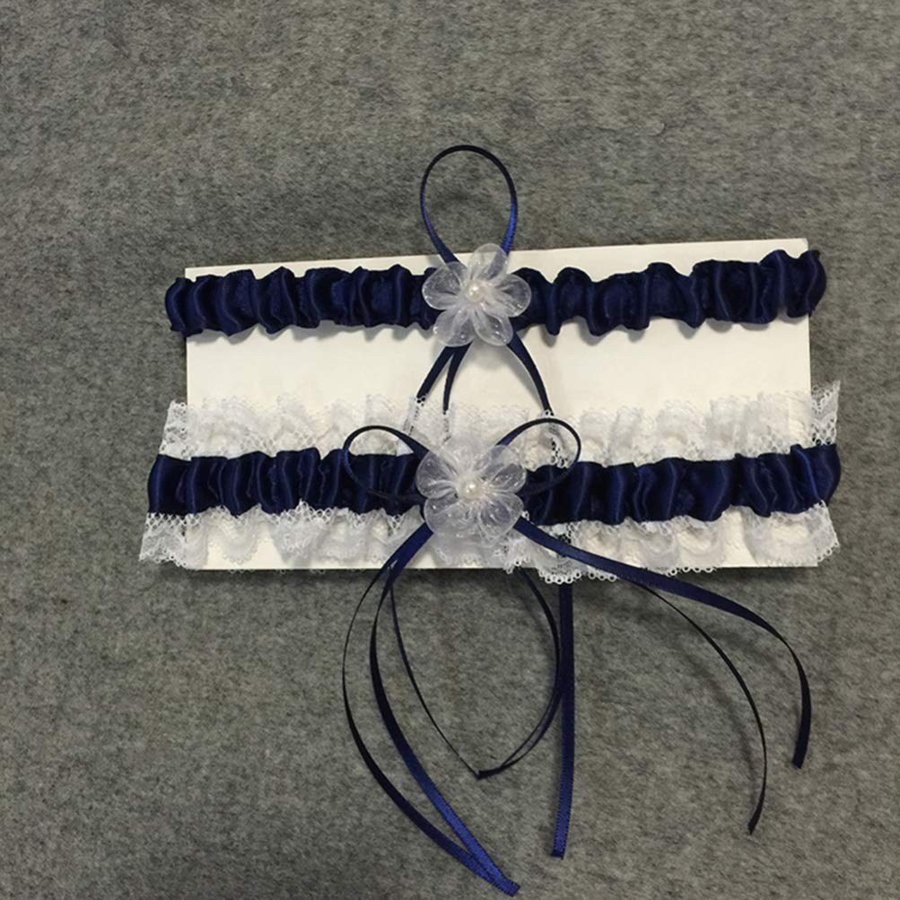 Cintura da Donna 1 Paio di Reggicalze da Sposa Cinture in Pizzo Anello per Coscia Floreale Fascia per la Gamba per la Festa di Nozze (Color : White) (Navy White)