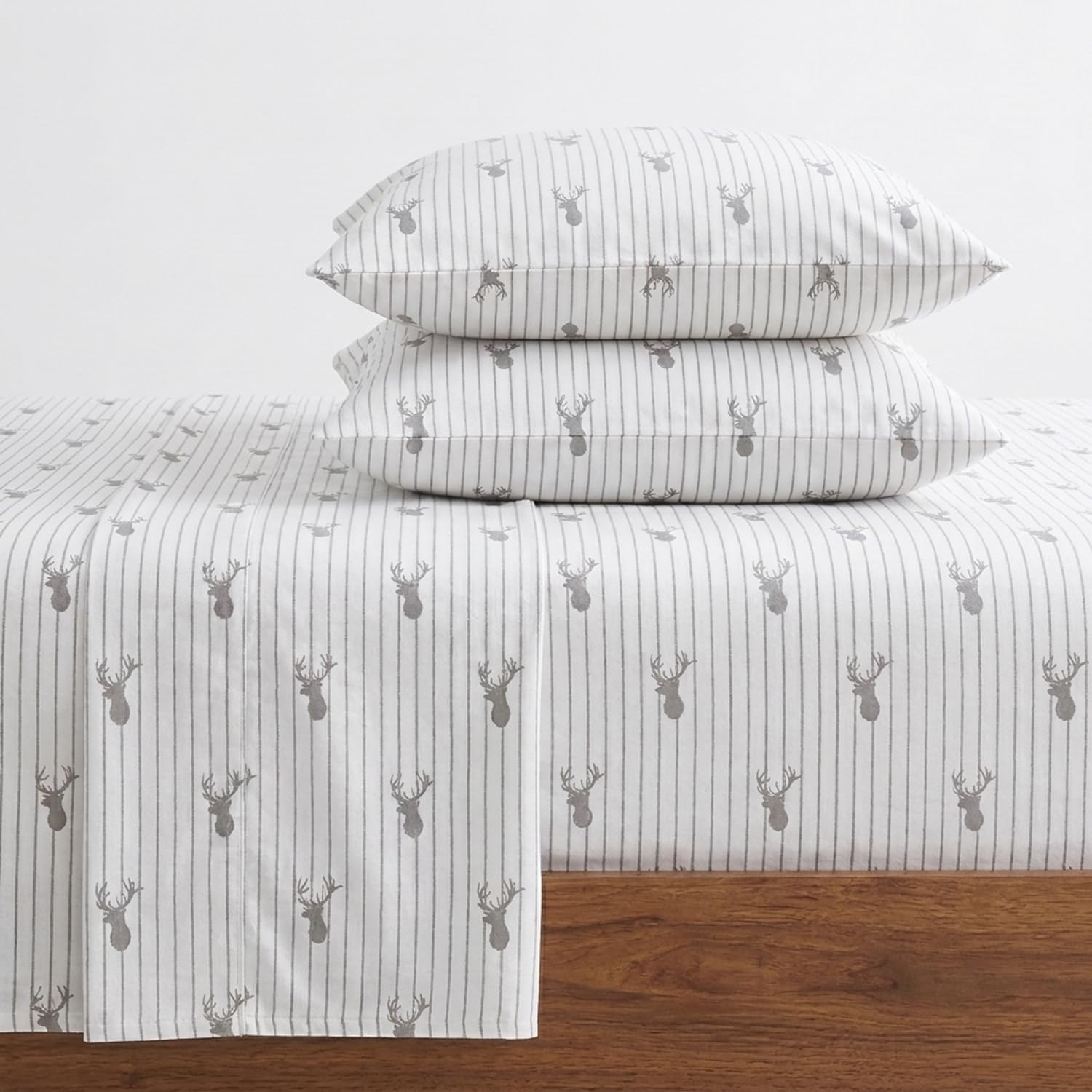 Eddie Bauer Cotton Flannel Sheet Set, Deer Lodge Beige, Full, Model 223678