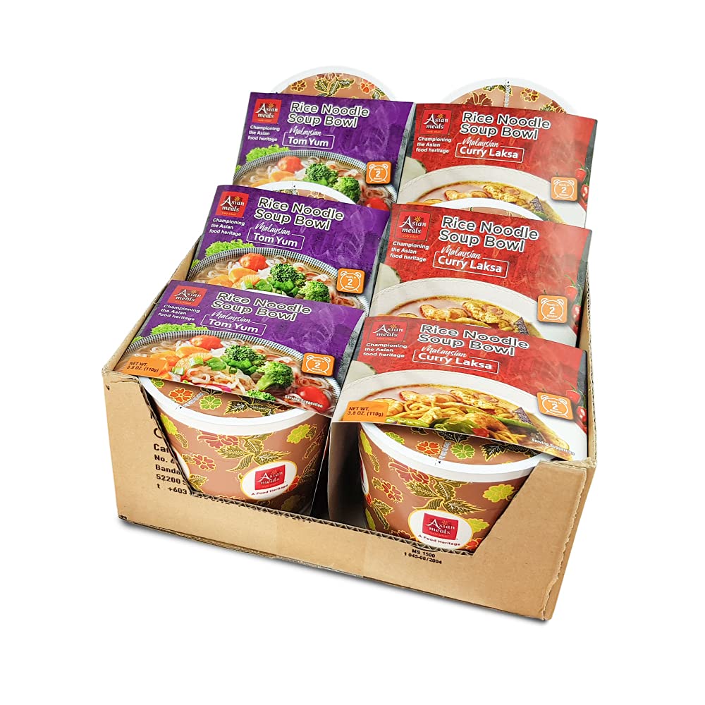 ASIAN MEALS TRULY ASIAN! Rice Noodles Assorted Packs (Spicy Bundle, Pack of 6) Thailand Tom Yum, Cur